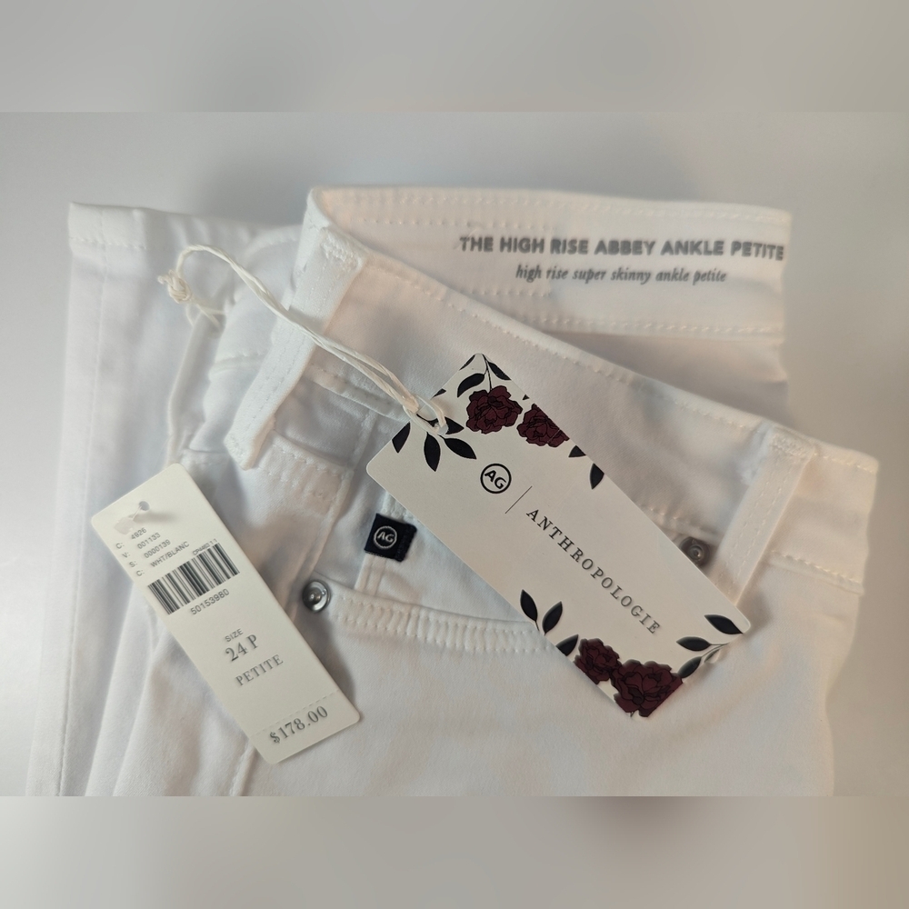 NWT Anthropologie x AG The Abbey High Raise Skinny Ankle White Jeans 24 …
